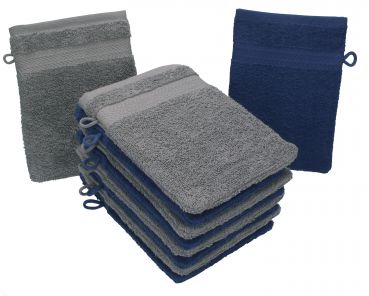 Betz 10 Stück Waschhandschuhe PREMIUM 100% Baumwolle Waschlappen Set 16x21 cm Farbe dunkelblau und anthrazit