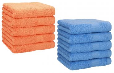 Lot de 10 serviettes débarbouillettes "Premium" couleur: orange & bleu clair, taille: 30x30 cm