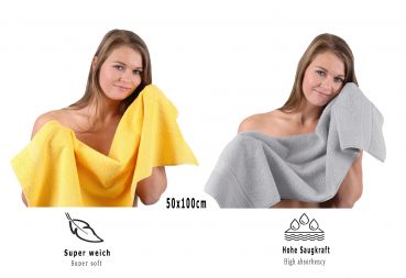 Betz 10 Piece Towel Set CLASSIC 100% Cotton 2 Face Cloths 2 Guest Towels 4 Hand Towels 2 Bath Towels Colour: yellow & silver grey