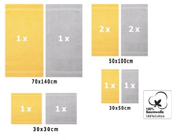 Betz 10 Piece Towel Set CLASSIC 100% Cotton 2 Face Cloths 2 Guest Towels 4 Hand Towels 2 Bath Towels Colour: yellow & silver grey