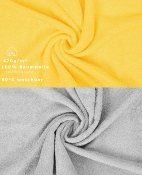 Betz 10 Piece Towel Set CLASSIC 100% Cotton 2 Face Cloths 2 Guest Towels 4 Hand Towels 2 Bath Towels Colour: yellow & silver grey