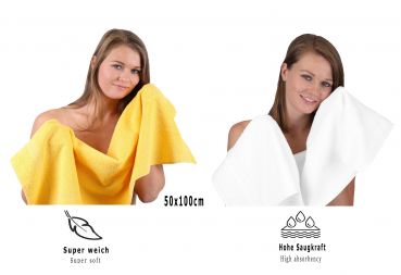 Betz Juego de 10 toallas CLASSIC 100% algodón 2 toallas de baño 4 toallas de lavabo 2 toallas de tocador 2 toallas faciales amarillo y blanco