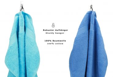 Betz Set di 10 asciugamani Classic-Premium 2 lavette 2 asciugamani per ospiti 4 asciugamani 2 asciugamani da doccia 100 % cotone colore turchese e azzurro