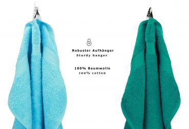 Betz Juego de 10 toallas CLASSIC 100% algodón 2 toallas de baño 4 toallas de lavabo 2 toallas de tocador 2 toallas faciales turquesa y verde esmeralda