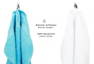 Betz 10-tlg. Handtuch-Set CLASSIC 100% Baumwolle 2 Duschtücher 4 Handtücher 2 Gästetücher 2 Seiftücher Farbe türkis und weiß