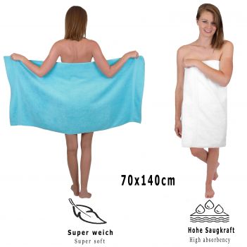 Betz Juego de 10 toallas CLASSIC 100% algodón 2 toallas de baño 4 toallas de lavabo 2 toallas de tocador 2 toallas faciales turquesa y blanco