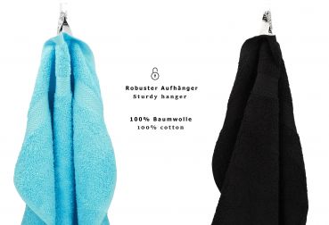 Betz Juego de 10 toallas CLASSIC 100% algodón 2 toallas de baño 4 toallas de lavabo 2 toallas de tocador 2 toallas faciales turquesa y negro