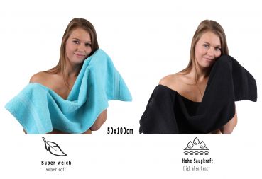 Betz 10 Piece Towel Set CLASSIC 100% Cotton 2 Face Cloths 2 Guest Towels 4 Hand Towels 2 Bath Towels Colour: turquoise & black