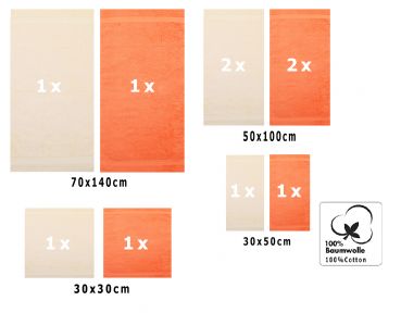 Betz 10-tlg. Handtuch-Set CLASSIC 100%Baumwolle 2 Duschtücher 4 Handtücher 2 Gästetücher 2 Seiftücher Farbe beige und orange