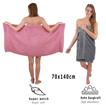 Betz Juego de 10 toallas CLASSIC 100% algodón 2 toallas de baño 4 toallas de lavabo 2 toallas de tocador 2 toallas faciales rosa y gris antracita