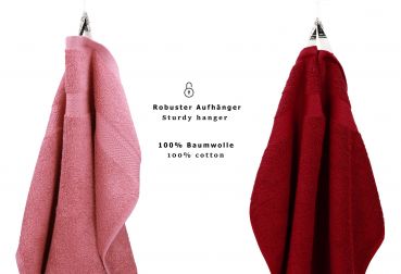 Betz Juego de 10 toallas CLASSIC 100% algodón 2 toallas de baño 4 toallas de lavabo 2 toallas de tocador 2 toallas faciales rosa y rojo oscuro