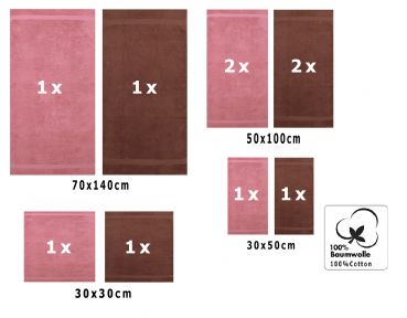 Betz 10 Piece Towel Set CLASSIC 100% Cotton 2 Face Cloths 2 Guest Towels 4 Hand Towels 2 Bath Towels Colour: old rose & hazel