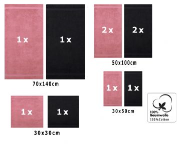 Betz Set di 10 asciugamani Classic-Premium 2 lavette 2 asciugamani per ospiti 4 asciugamani 2 asciugamani da doccia 100 % cotone colore rosa antico e nero