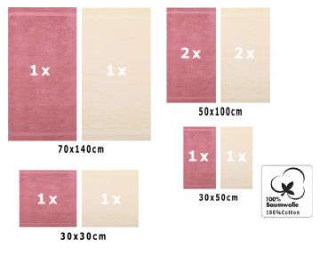 Betz 10 Piece Towel Set CLASSIC 100% Cotton 2 Face Cloths 2 Guest Towels 4 Hand Towels 2 Bath Towels Colour: old rose & beige