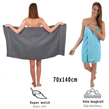 Betz Set di 10 asciugamani Classic-Premium 2 lavette 2 asciugamani per ospiti 4 asciugamani 2 asciugamani da doccia 100 % cotone colore grigio antracite e turchese