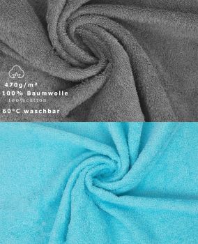 Betz 10 Piece Towel Set CLASSIC 100% Cotton 2 Face Cloths 2 Guest Towels 4 Hand Towels 2 Bath Towels Colour: turquoise & anthracite