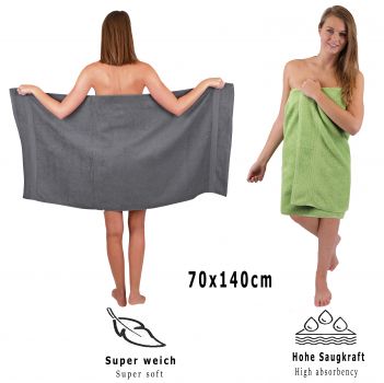 Betz Juego de 10 toallas CLASSIC 100% algodón 2 toallas de baño 4 toallas de lavabo 2 toallas de tocador 2 toallas faciales verde manzana y gris antracita