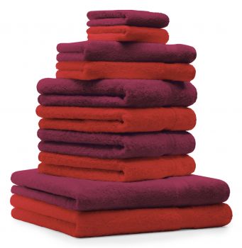 Betz 10-tlg. Handtuch-Set PREMIUM 100%Baumwolle 2 Duschtücher 4 Handtücher 2 Gästetücher 2 Waschhandschuhe Farbe Rot & Dunkel Rot