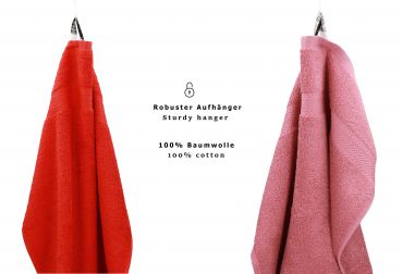 Betz 10-tlg. Handtuch-Set PREMIUM 100%Baumwolle 2 Duschtücher 4 Handtücher 2 Gästetücher 2 Waschhandschuhe Farbe Rot & Altrosa