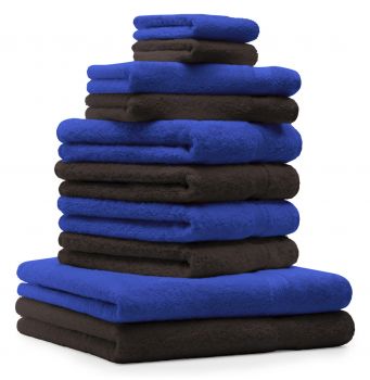 Betz Juego de 10 toallas PREMIUM 100% algodón en azul y marrón oscuro