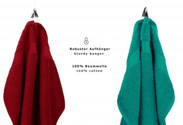 Betz 10-tlg. Handtuch-Set PREMIUM 100%Baumwolle 2 Duschtücher 4 Handtücher 2 Gästetücher 2 Waschhandschuhe Farbe Dunkel Rot & Smaragd Grün