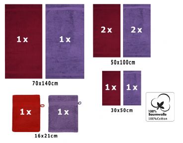 Lot de 10 serviettes Premium rouge foncé et violet, 2 serviettes de bain, 4 serviettes de toilette, 2 serviettes d'invité et 2 gants de toilette de Betz