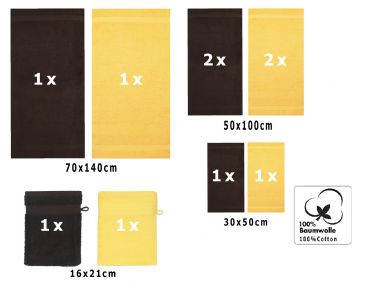 Betz 10 Piece Towel Set PREMIUM 100% Cotton 2 Wash Mitts 2 Guest Towels 4 Hand Towels 2 Bath Towels Colour: yellow & dark brown