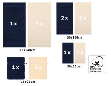 Betz 10-tlg. Handtuch-Set PREMIUM 100%Baumwolle 2 Duschtücher 4 Handtücher 2 Gästetücher 2 Waschhandschuhe Farbe Dunkel Blau & Beige