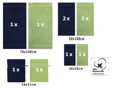 Betz Juego de 10 toallas PREMIUM 100% algodón en azul marino y verde manzana