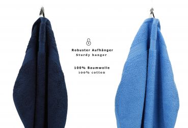 Betz 10-tlg. Handtuch-Set PREMIUM 100%Baumwolle 2 Duschtücher 4 Handtücher 2 Gästetücher 2 Waschhandschuhe Farbe Dunkel Blau & Hell Blau