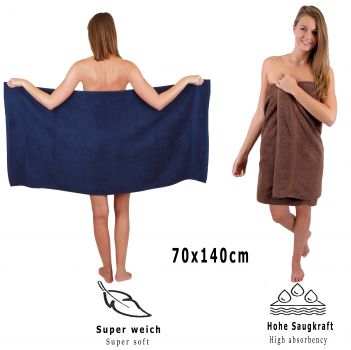 Betz Juego de 10 toallas PREMIUM 100% algodón en azul marino y marrón nuez