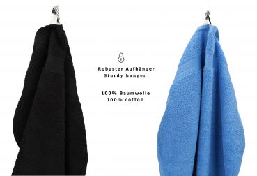 Betz 10-tlg. Handtuch-Set PREMIUM 100%Baumwolle 2 Duschtücher 4 Handtücher 2 Gästetücher 2 Waschhandschuhe Farbe Schwarz & Hell Blau