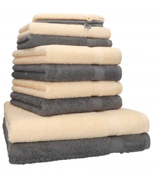Betz Set di 10 asciugamani Premium 2 asciugamani da doccia 4 asciugamani 2 asciugamani per ospiti 2 guanti da bagno 100% cotone colore beige e grigio antracite