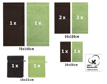 Betz Juego de 10 toallas PREMIUM 100% algodón en verde manzana y marrón oscuro