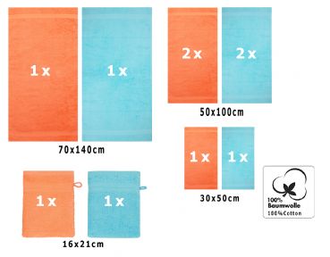 Betz 10-tlg. Handtuch-Set PREMIUM 100%Baumwolle 2 Duschtücher 4 Handtücher 2 Gästetücher 2 Waschhandschuhe Farbe Orange Terra & Türkis