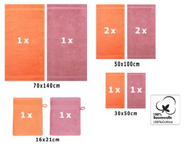 Betz Juego de 10 toallas PREMIUM 100% algodón en naranja y rosa