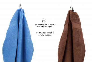 Betz Juego de 10 toallas PREMIUM 100% algodón en azul claro y marrón nuez