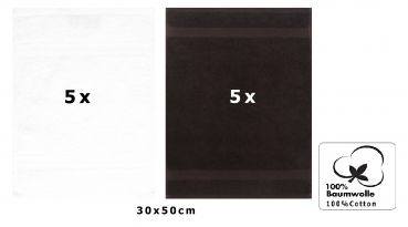 Betz 10 Toallas para invitados PREMIUM 100% algodón 30x50cm en blanco y marrón oscuro