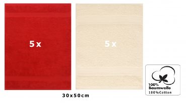 Betz 10 Stück Gästehandtücher PREMIUM 100%Baumwolle Gästetuch-Set 30x50 cm Farbe rot und beige