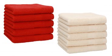 10 Piece Guest Towel Set "Premium" red & beige, 30 x 50 cm