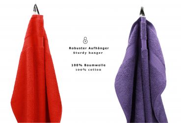 Set di 10 asciugamani per ospiti PREMIUM, colore: rosso e lilla, misura:  30 x 50 cm