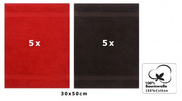 Set di 10 asciugamani per ospiti PREMIUM, colore: rosso e marrone scuro, misura:  30 x 50 cm