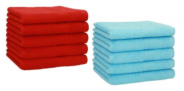 Lot de 10 serviettes d'invités Premium couleur: rouge & turquoise, , qualité 470g/m², 10 serviettes d'invité 30x50 cm en coton de Betz