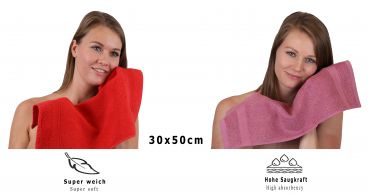 10 Piece Guest Towel Set "Premium" red & old rose, 30 x 50 cm