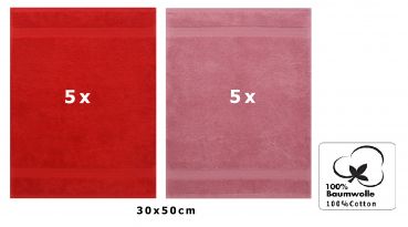 Betz 10 Stück Gästehandtücher PREMIUM 100%Baumwolle Gästetuch-Set 30x50 cm Farbe rot und altrosa