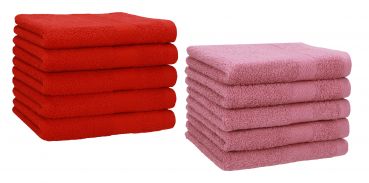 10 Piece Guest Towel Set "Premium" red & old rose, 30 x 50 cm