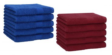 10 Piece Guest Towel Set "Premium" royal blue & dark red, 30 x 50 cm