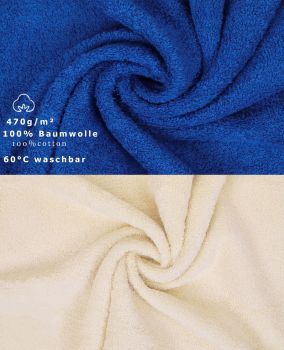 Betz 10 Stück Gästehandtücher PREMIUM 100%Baumwolle Gästetuch-Set 30x50 cm Farbe royalblau und beige