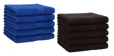 Betz 10 Toallas para invitados PREMIUM 100% algodón 30x50cm en azul y marrón oscuro