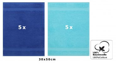 Betz 10 Piece Towel Set PREMIUM 100% Cotton 10 Guest Towels Colour: royal blue & turquoise